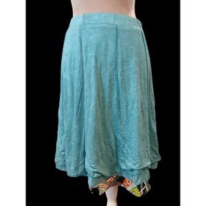 Zoe Turquoise Blue Crinkle Textured Midi Skirt Multi-Color Print Hem Size Small